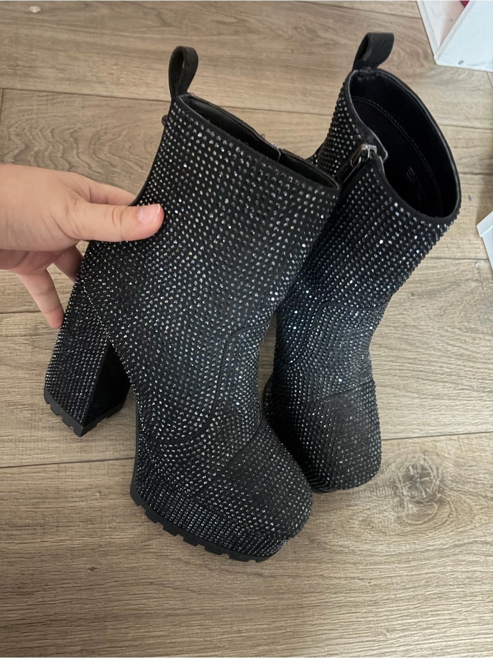 Michael Kors Black Rhinestone Platform Heeled Ankle Boots